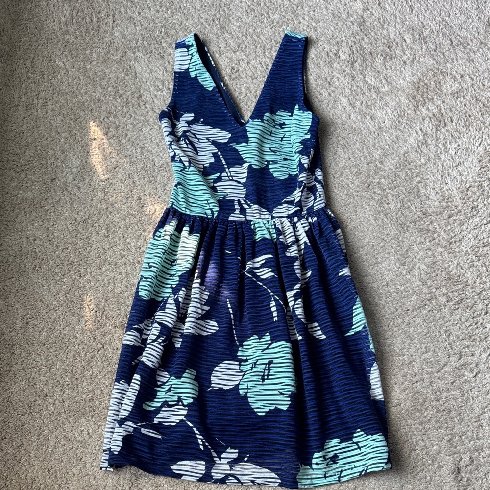 Design Lab by Lord & Taylor Navy and Blue Textured Dress